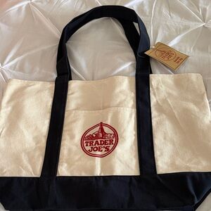 Trader Joe's Cream and Black Tote Bag